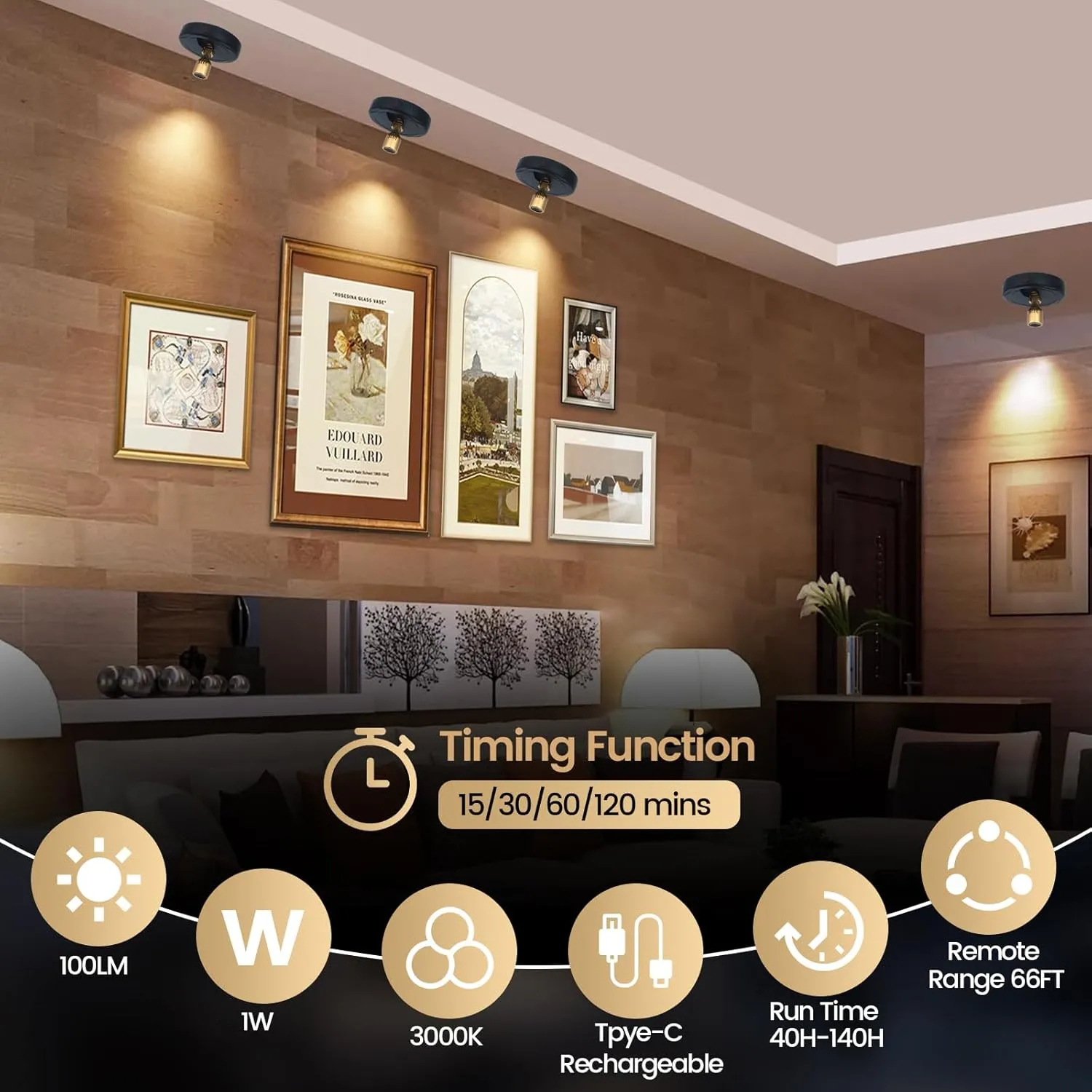 LED Spotlight, Rechargeable Battery Spot Lights with Remote, Uplighting Indoor, Stick Plant Spotlights for Wall Art Display Artwork Picture Painting-2Pack