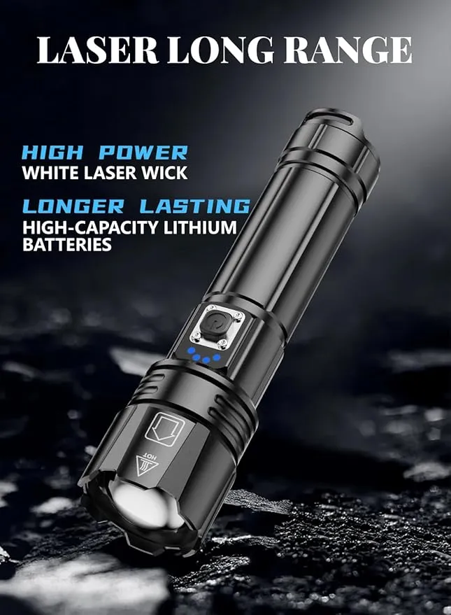 LED Torch Rechargeable Flashlight with High Lumens, High Powered Torches, Powerful Handheld Tactical Flashlight for Emergency Camping Hiking Gift