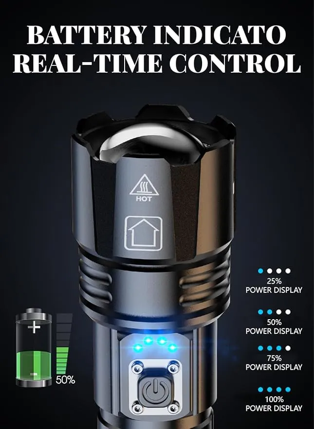 LED Torch Rechargeable Flashlight with High Lumens, High Powered Torches, Powerful Handheld Tactical Flashlight for Emergency Camping Hiking Gift
