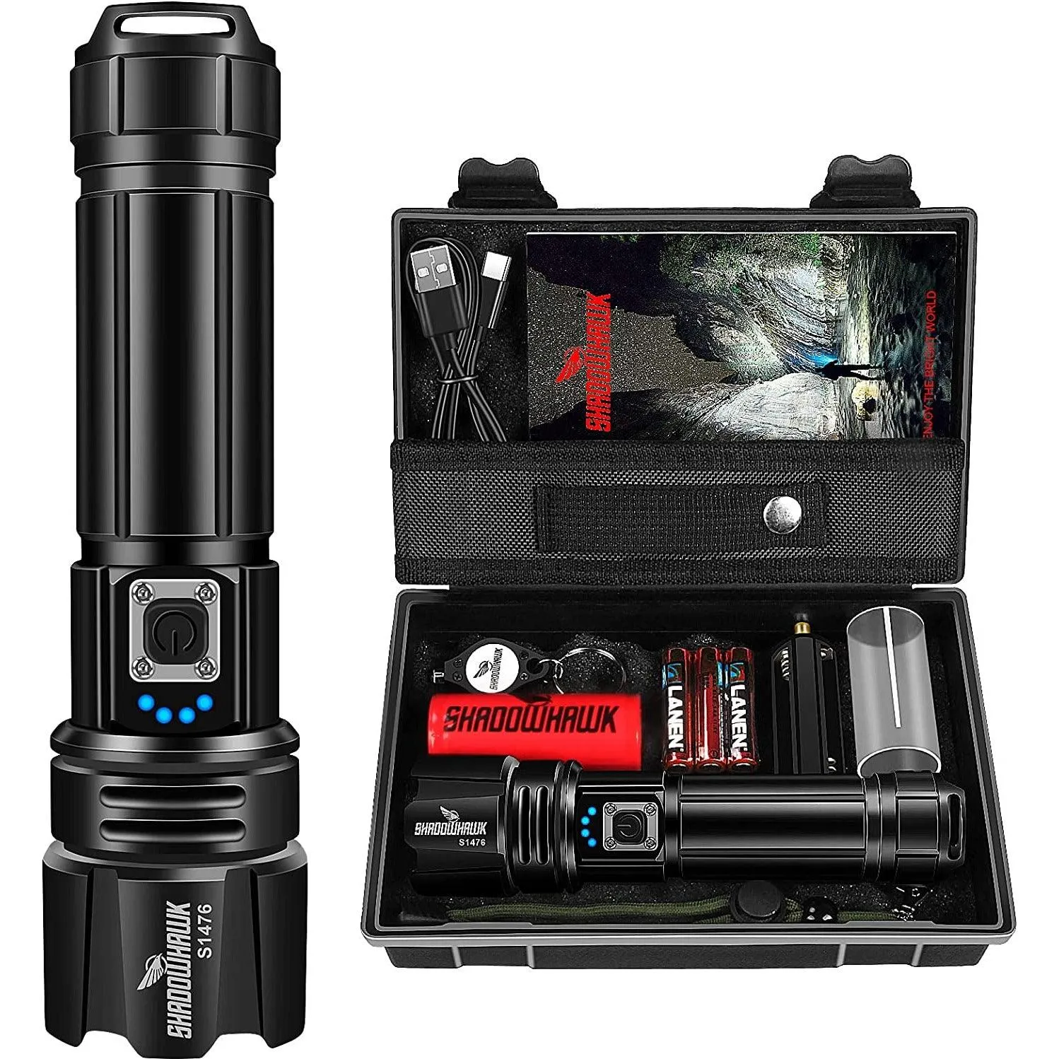 LED Torch Rechargeable Flashlight with High Lumens, Shadowhawk 10000 Lumen XHP70.2 Super Bright Torch, High Powered Torches, Powerful Handheld Tactical Flashlight for Emergency Camping Hiking Gift