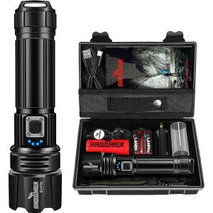 LED Torch Rechargeable Flashlight with High Lumens, Shadowhawk 10000 Lumen XHP70.2 Super Bright Torch, High Powered Torches, Powerful Handheld Tactical Flashlight for Emergency Camping Hiking Gift