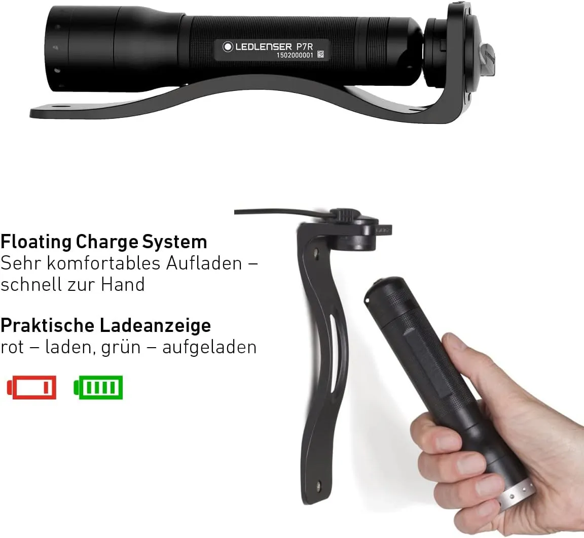 Ledlenser 9408-R Taschenlampe P7R, Powerful 1,000 Lumens-Rechargeable with Magnetic Wall mounting Charger, 3.7 V, Black, S
