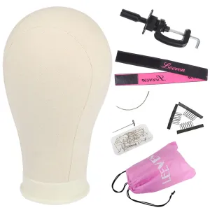 Leeven 21"-24" Canvas Wig Head Poly Manikin Head for Making Wigs Professional Mannequin Head with 20 Pcs T Pins and Clamp Stand 23 Inch