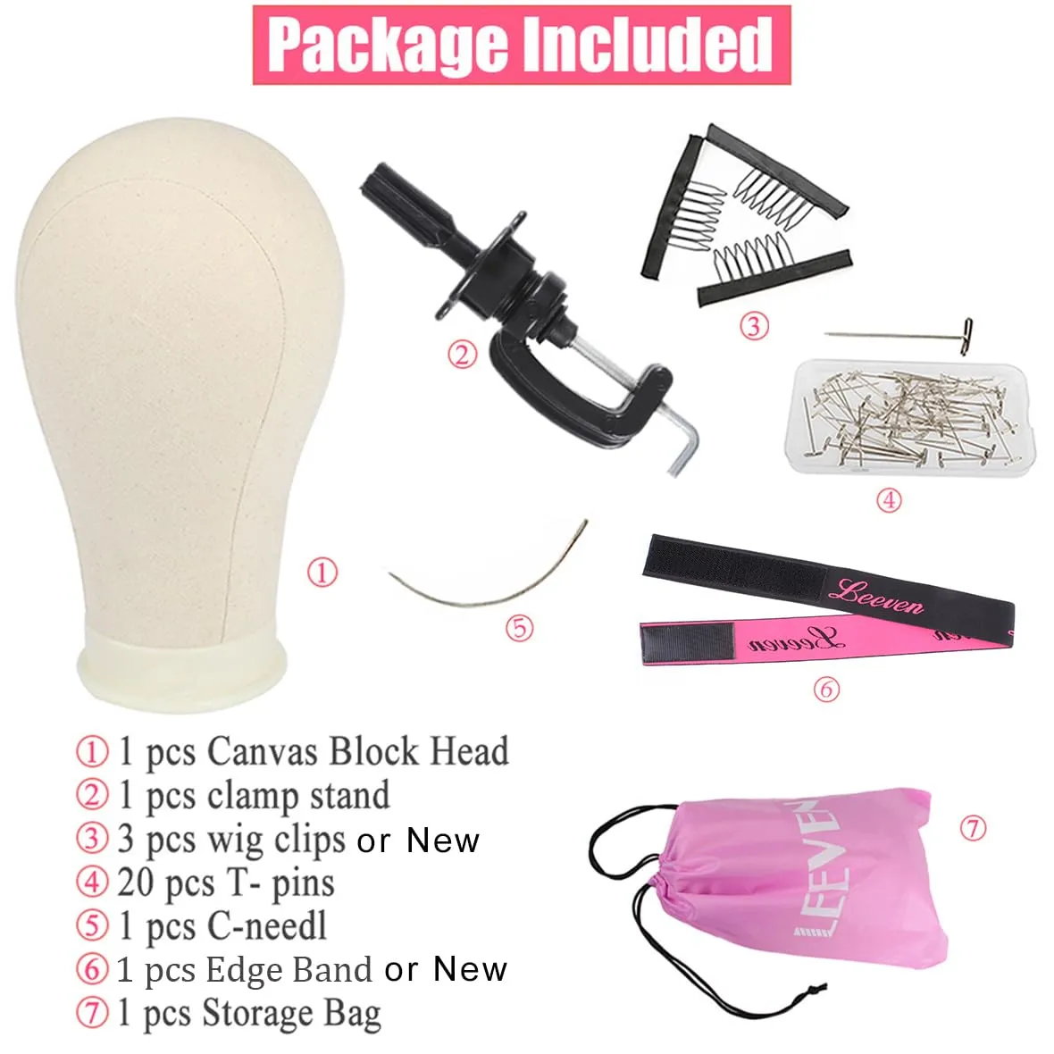 Leeven 21"-24" Canvas Wig Head Poly Manikin Head for Making Wigs Professional Mannequin Head with 20 Pcs T Pins and Clamp Stand 23 Inch