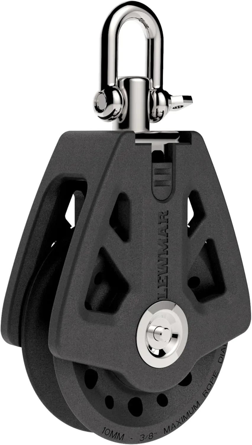 Lewmar 50mm Synchro Block Single, 990 lb Working Load Limit, Accommodates 1/4" - 3/8 Lines, High-Density Free-Spin Bearing, Traveler Compatible - 29925001BK