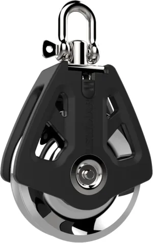 Lewmar 60mm Synchro Block Single Alloy Sheave, 1,760 lb Working Load Limit, Accommodates 5/16" - 3/8" Lines, High-Density Free-Spin Bearing, Traveler Compatible - 29926029BK