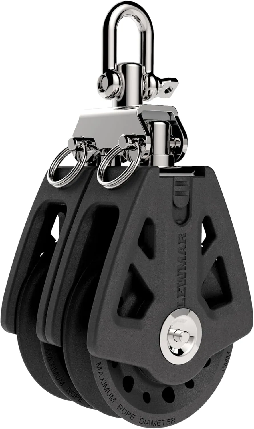 Lewmar 90mm Synchro Block Double, 4,400 lb Working Load Limit, Accommodates 1/2" - 9/16" Lines, High-Density Free-Spin Bearing, Traveler Compatible - 29929002BK