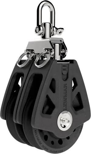 Lewmar 90mm Synchro Block Double, 4,400 lb Working Load Limit, Accommodates 1/2" - 9/16" Lines, High-Density Free-Spin Bearing, Traveler Compatible - 29929002BK