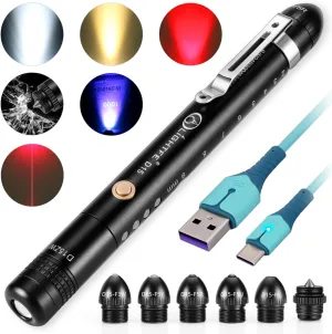 LIGHTFE D15ZW Adjustable Distance Double Head Pen Light   White   red Beam   Warm   red led   375nm Ultraviolet   Steel Head, Multifunctional Flashlight