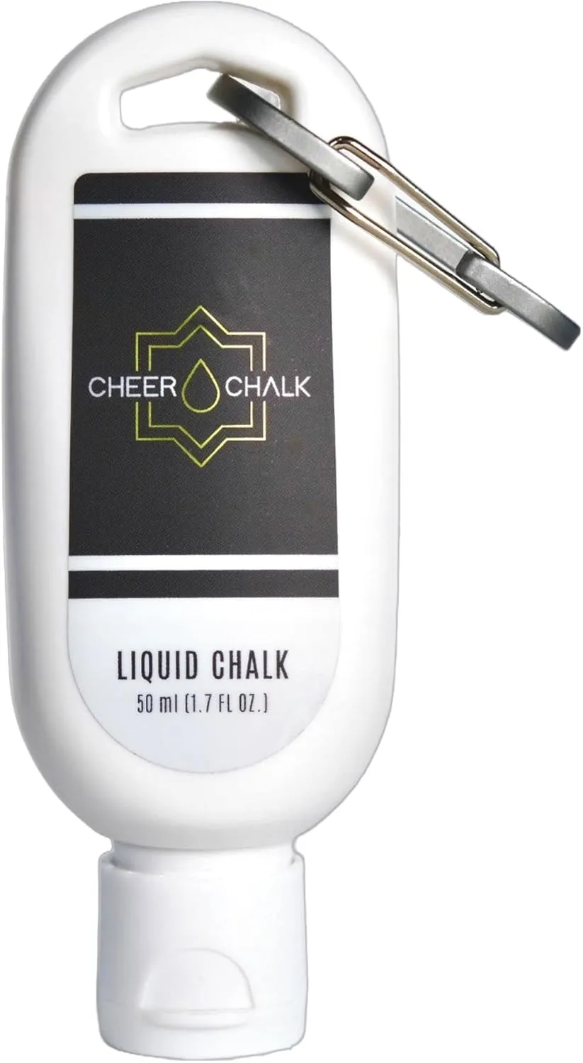 Liquid Chalk - Chalk for Elite Cheerleading - Chalk for Stunting - Chalk for Gymnastics - 50ml Bottle with Carabiner - 50 Practices Per Bottle - Maximum Grip for Safer Stunting