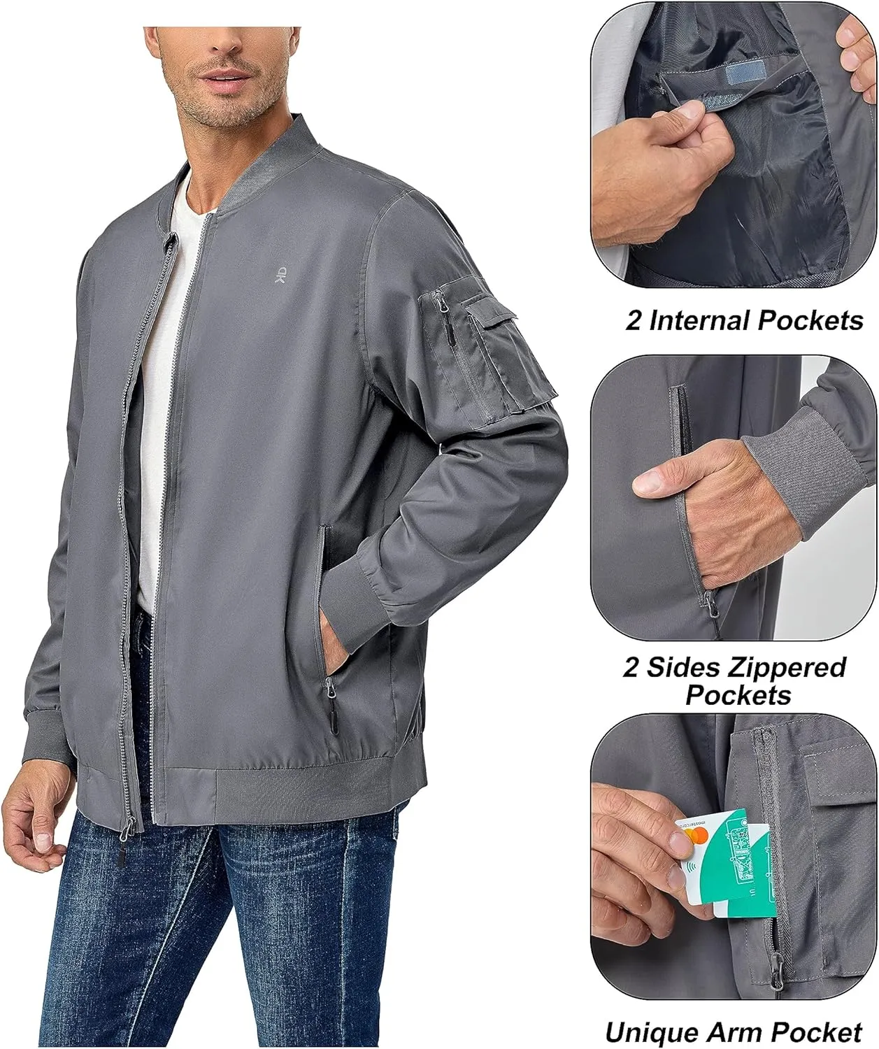 Little Donkey Andy Men's Lightweight Bomber Jacket Causal Fashion Flight Windbreaker Fall Spring Outdoor Coat