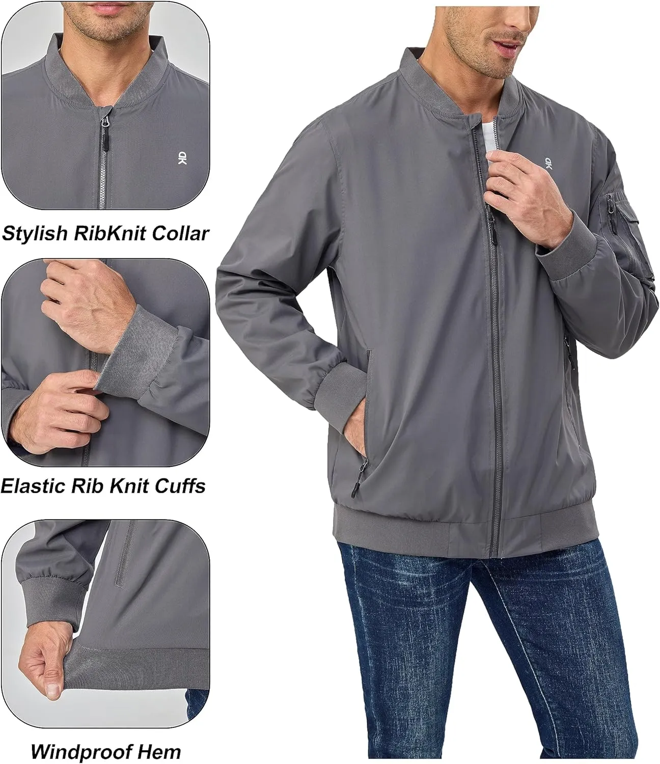 Little Donkey Andy Men's Lightweight Bomber Jacket Causal Fashion Flight Windbreaker Fall Spring Outdoor Coat