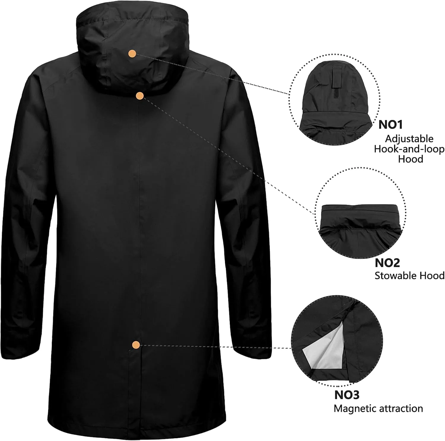 Little Donkey Andy Men's Waterproof Rain Jacket Outdoor Lightweight Mountain Windbreaker Long Coat for Hiking Golf Travel
