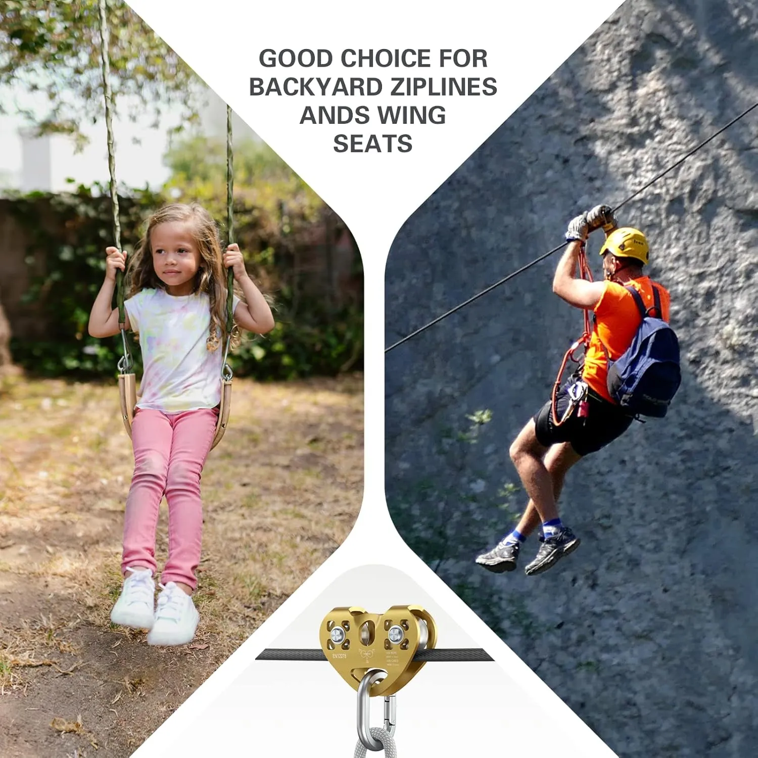 Lixada Zip Line Pulley 30KN Tandem Speed Double Pulley for 1/4 5/16 3/8 1/2 Cable Backyard Zipline, Hauling, Rigging and Commercial Purposes,Holds Upto 6700lbs