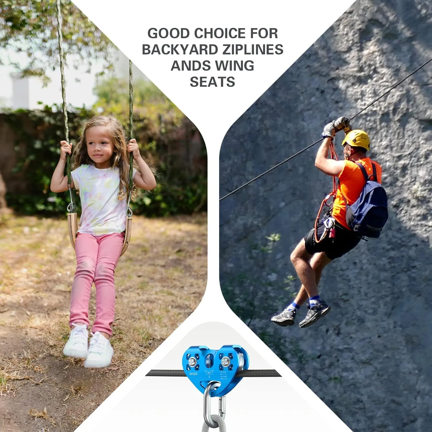 Lixada Zip Line Pulley 30KN Tandem Speed Double Pulley for 1/4 5/16 3/8 1/2 Cable Backyard Zipline, Hauling, Rigging and Commercial Purposes,Holds Upto 6700lbs
