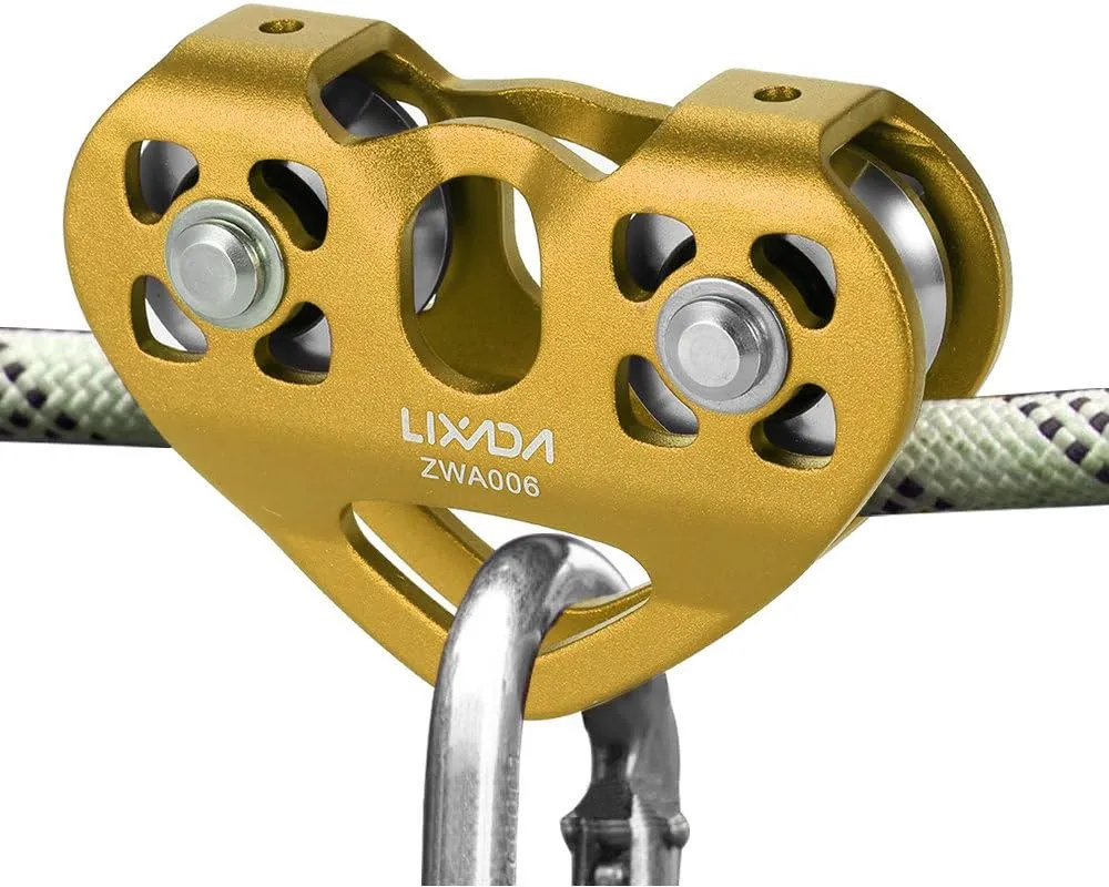 Lixada Zip Line Pulley 30KN Tandem Speed Double Pulley for 1/4 5/16 3/8 1/2 Cable Backyard Zipline, Hauling, Rigging and Commercial Purposes,Holds Upto 6700lbs
