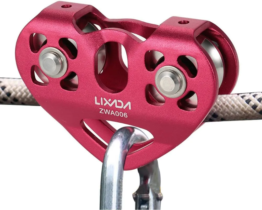 Lixada Zip Line Pulley 30KN Tandem Speed Double Pulley for 1/4 5/16 3/8 1/2 Cable Backyard Zipline, Hauling, Rigging and Commercial Purposes,Holds Upto 6700lbs