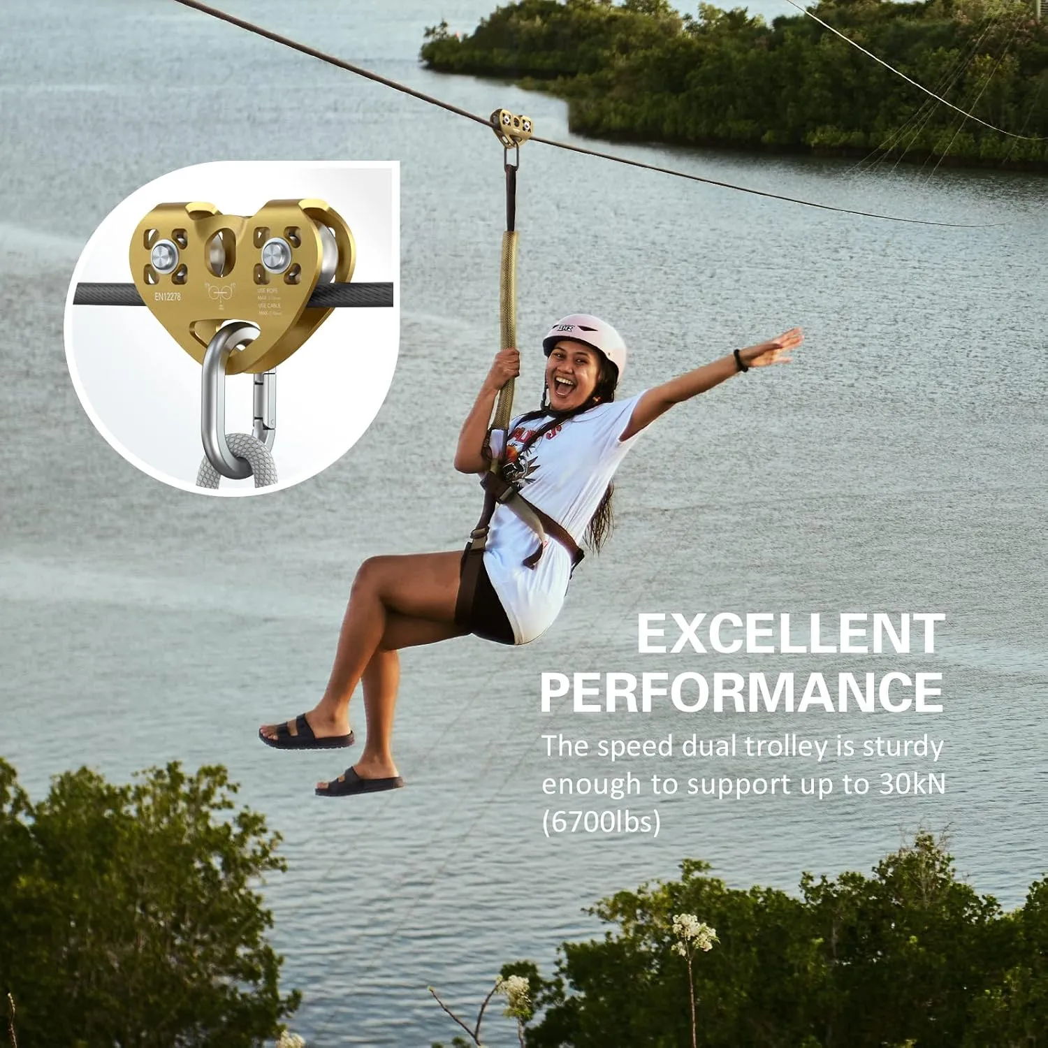 Lixada Zipline Pulley 30KN Trolley Rescue for 1/4 5/16 3/8 1/2 Cable Backyard Zipline, Hauling, Rigging and Commercial Purposes,Holds Upto 6700lbs