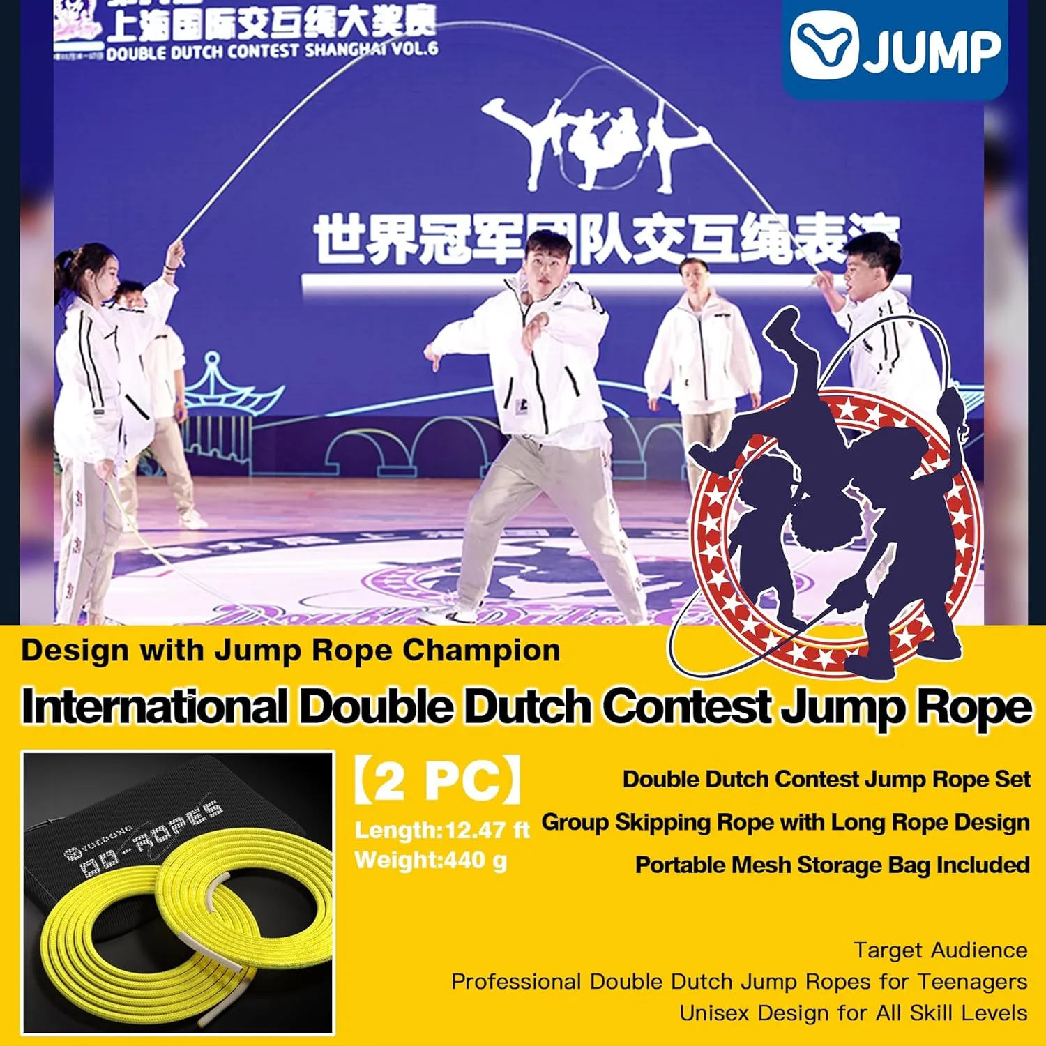 Long Jump Rope, Double Dutch Jump Rope,Skipping Rope Adjustable for kids Adults, Tangle-Free Jumping Rope for Workout, Exercise, Keeping Fit DDC and Fitness Training,2PC