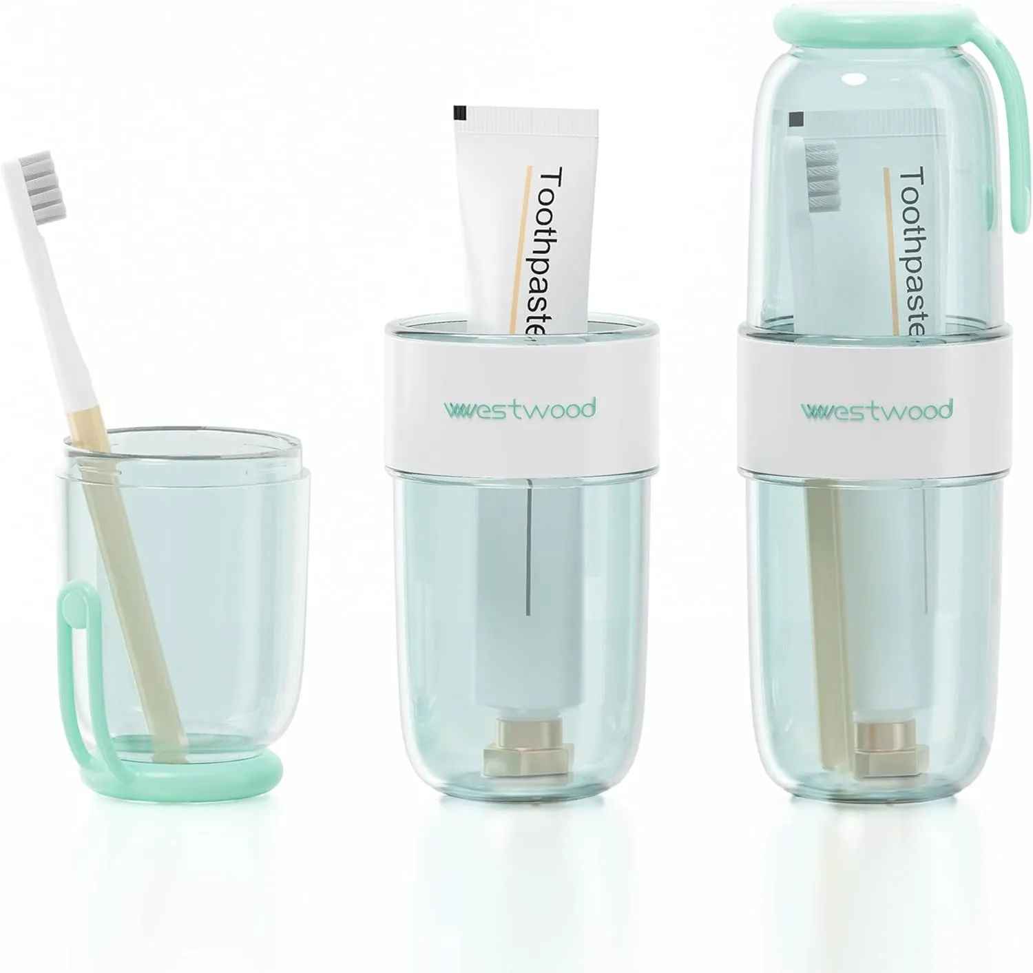 Luxury Transparent Green Plastic Travel Toothbrush Holder Case with Cover, Portable Travel Toothbrush Cup, Storage Container for School Camping Business Trip Bathroom