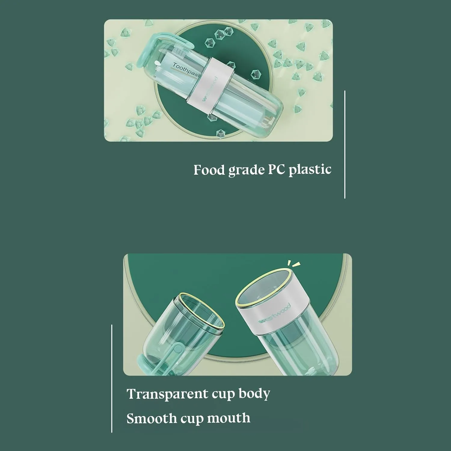 Luxury Transparent Green Plastic Travel Toothbrush Holder Case with Cover, Portable Travel Toothbrush Cup, Storage Container for School Camping Business Trip Bathroom