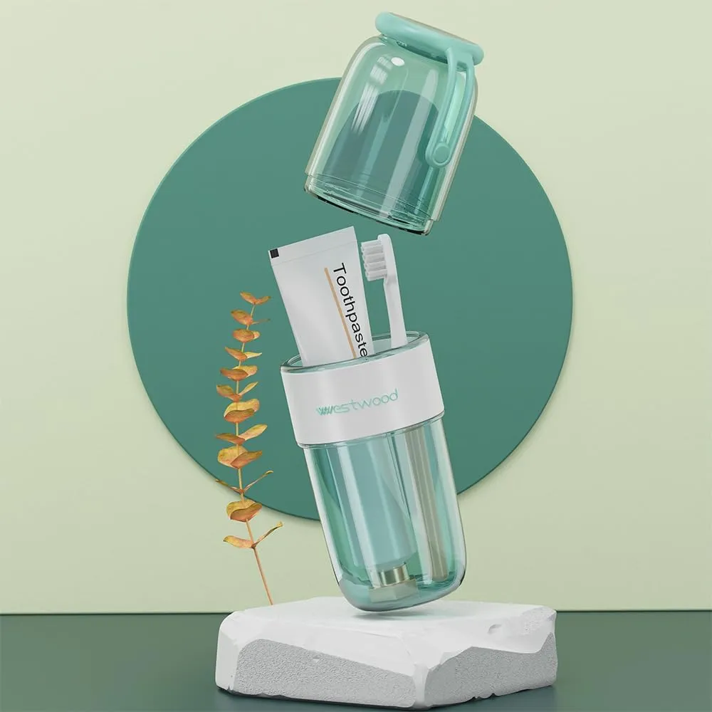 Luxury Transparent Green Plastic Travel Toothbrush Holder Case with Cover, Portable Travel Toothbrush Cup, Storage Container for School Camping Business Trip Bathroom