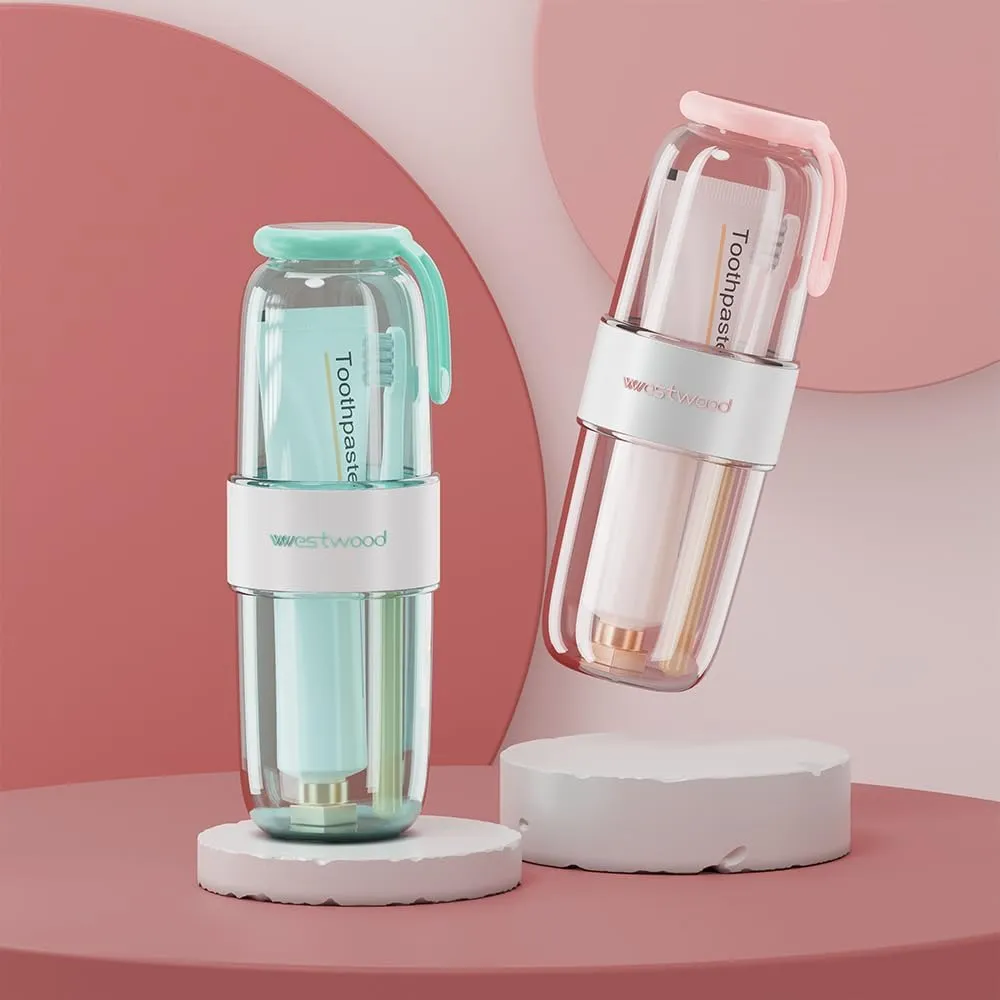 Luxury Transparent Green Plastic Travel Toothbrush Holder Case with Cover, Portable Travel Toothbrush Cup, Storage Container for School Camping Business Trip Bathroom