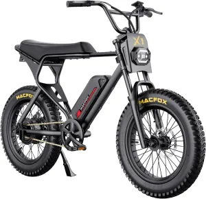 MACFOX Ebikes for Adults, 750W Electric Bike Wheelie 25 MPH Max Speed, 38 Miles Range, 20" Fat Tire E-Bike with Front Suspension, E-Bikes for Riding to School, X1S(Class-3)