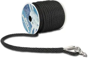 Made 3/8 Inch 100FT 150FT Premium Solid Braid MFP Anchor Line Braided Anchor Rope/Line with Stainless Steel Thimble and Shackle (3/8" x 100')