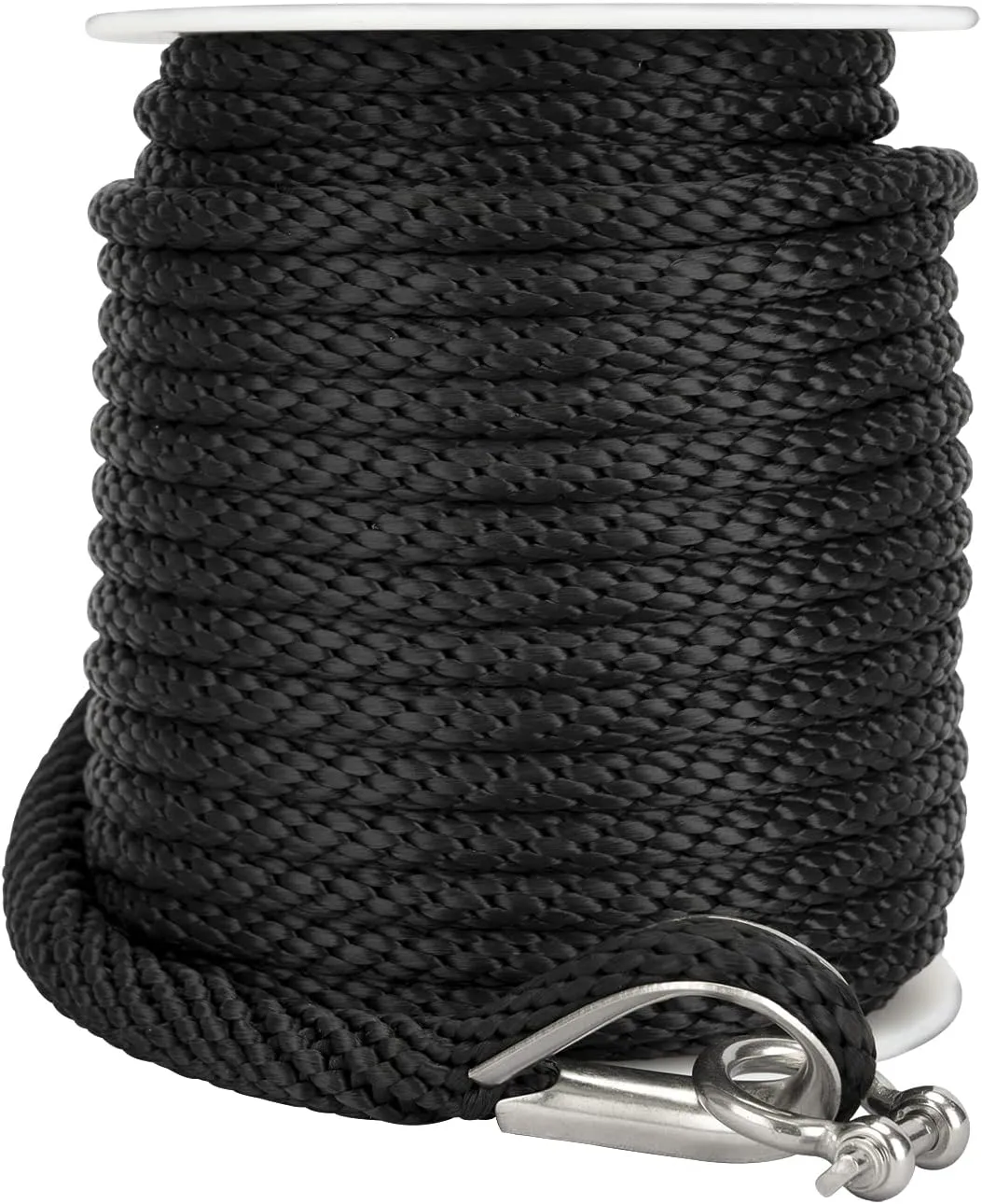 Made 3/8 Inch 100FT 150FT Premium Solid Braid MFP Anchor Line Braided Anchor Rope/Line with Stainless Steel Thimble and Shackle (3/8" x 100')