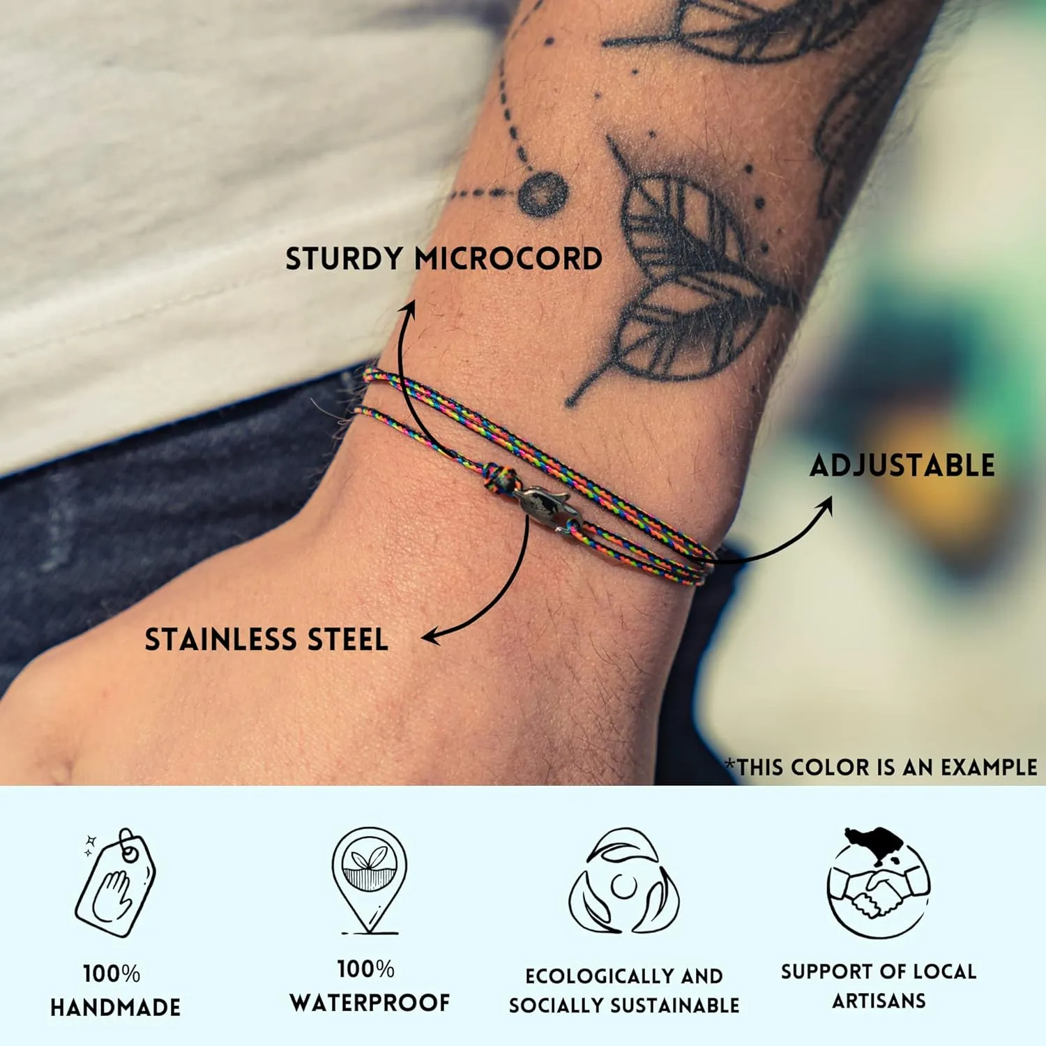 Made by Nami Nautical Rope Bracelet for Men Waterproof & Adjustable Wrap String Bracelets with Snap Hook Perfect Gift for Him (Blue Gold)