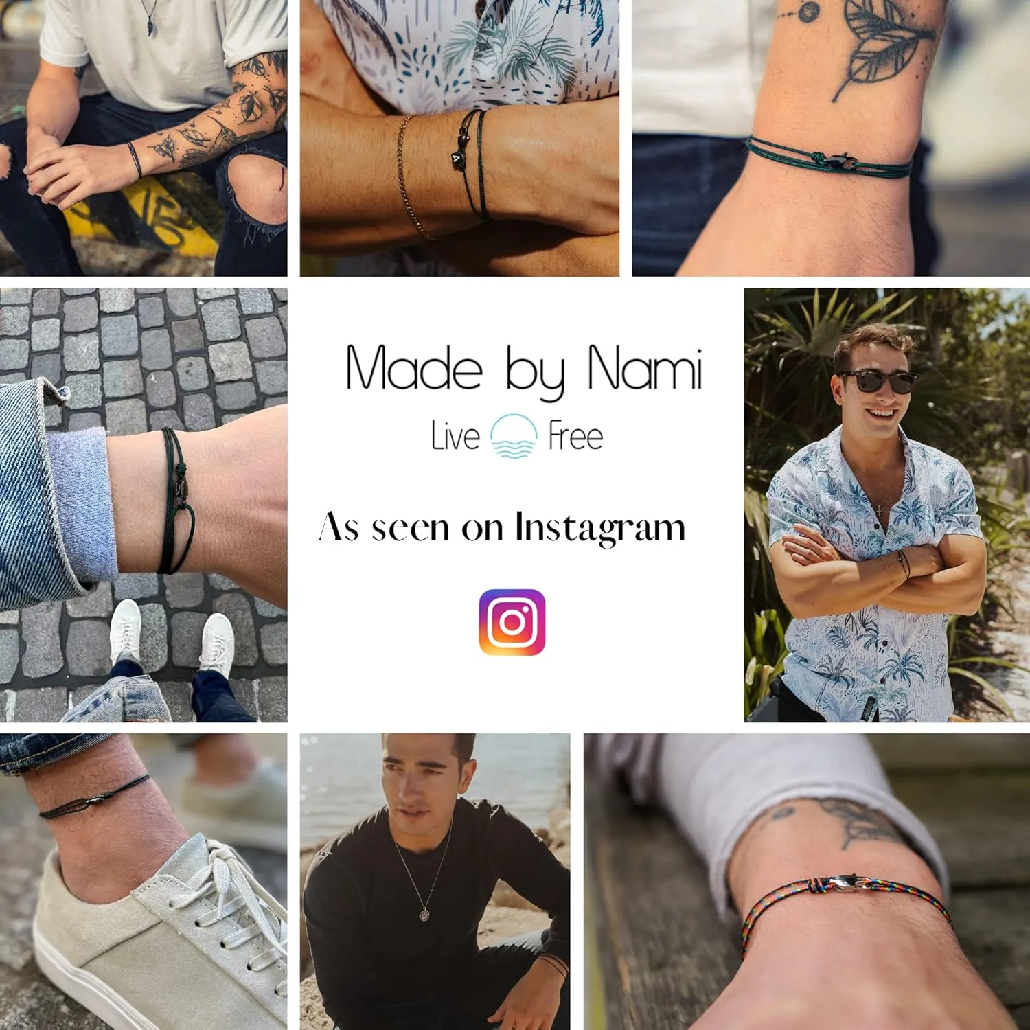 Made by Nami Nautical Rope Bracelet for Men Waterproof & Adjustable Wrap String Bracelets with Snap Hook Perfect Gift for Him (Blue Gold)