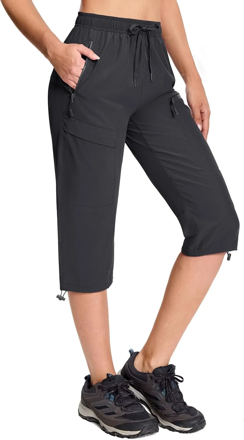 MAGCOMSEN Women's Capri Pants UPF 50  Lightweight Hiking Cargo Capri Joggers Quick Dry Golf Summer Pants with 5 Pockets