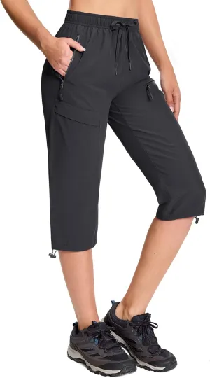 MAGCOMSEN Women's Capri Pants UPF 50  Lightweight Hiking Cargo Capri Joggers Quick Dry Golf Summer Pants with 5 Pockets