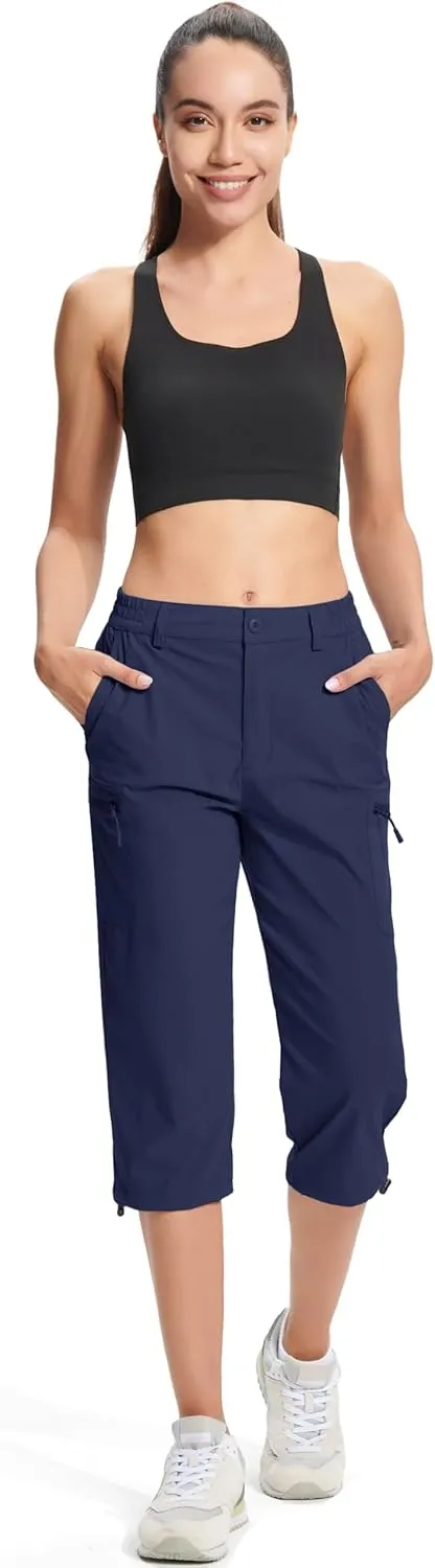 MAGCOMSEN Women's Hiking Capris Pants Cargo Lightweight Stretch Water Resistant Joggers with 5 Pockets for Outdoor