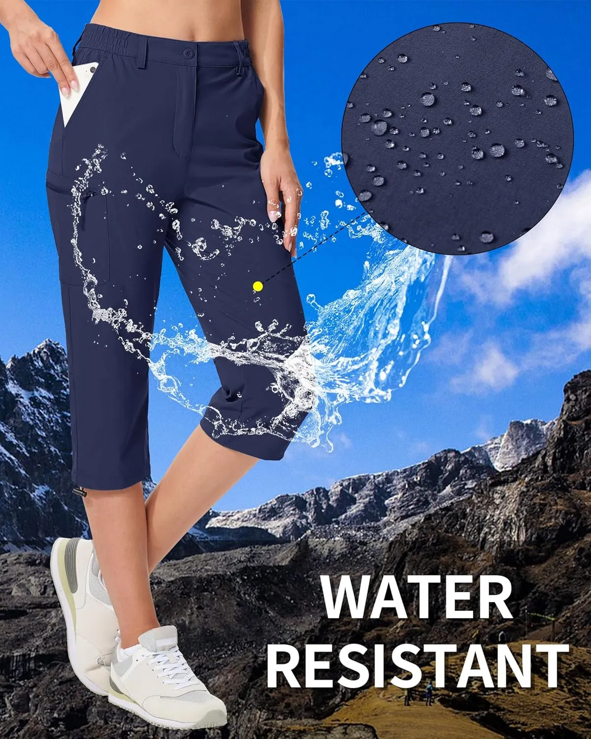 MAGCOMSEN Women's Hiking Capris Pants Cargo Lightweight Stretch Water Resistant Joggers with 5 Pockets for Outdoor