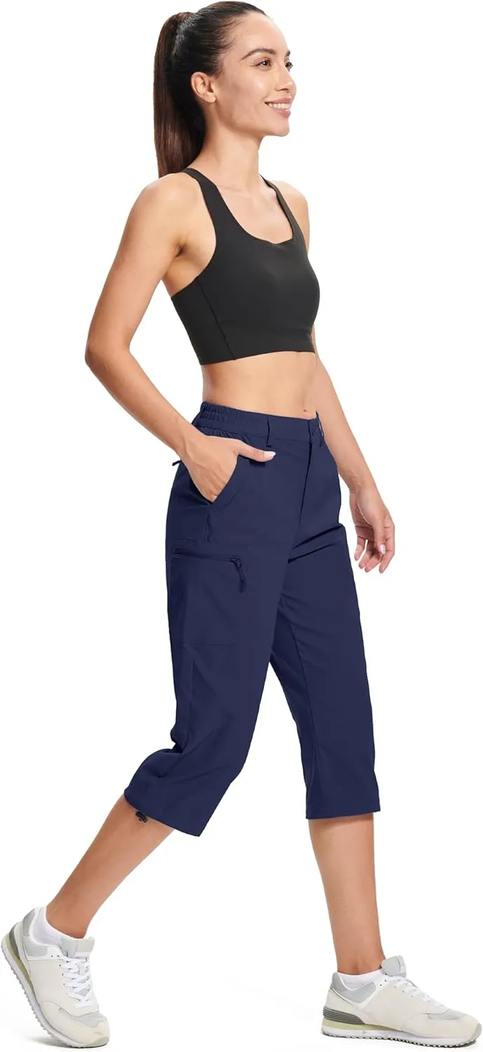 MAGCOMSEN Women's Hiking Capris Pants Cargo Lightweight Stretch Water Resistant Joggers with 5 Pockets for Outdoor