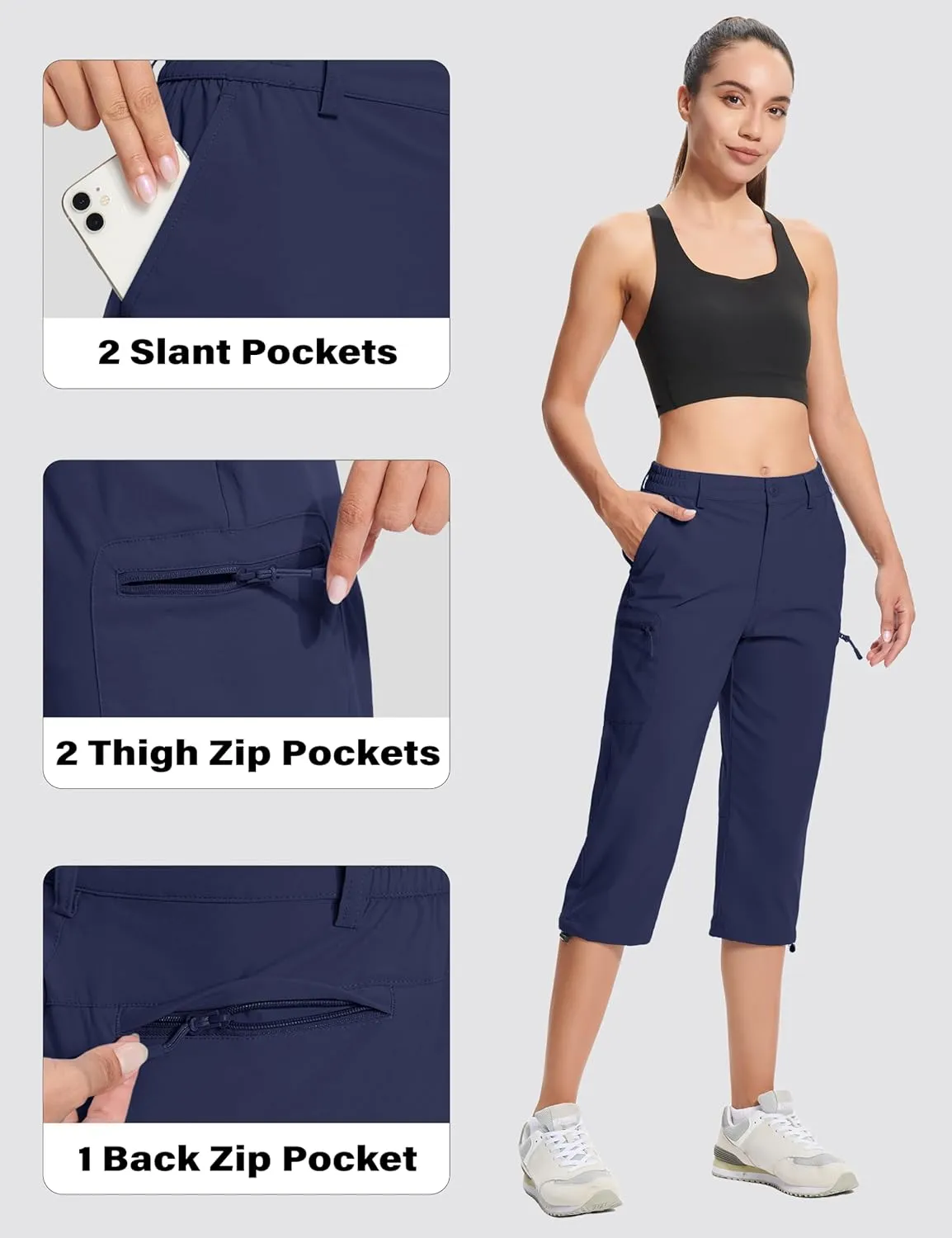 MAGCOMSEN Women's Hiking Capris Pants Cargo Lightweight Stretch Water Resistant Joggers with 5 Pockets for Outdoor