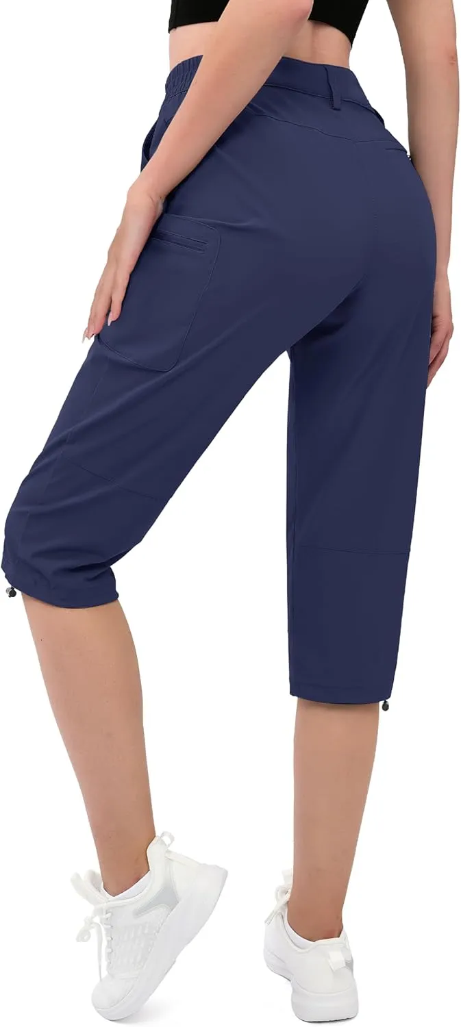 MAGCOMSEN Women's Hiking Capris Pants Cargo Lightweight Stretch Water Resistant Joggers with 5 Pockets for Outdoor