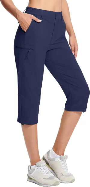 MAGCOMSEN Women's Hiking Capris Pants Cargo Lightweight Stretch Water Resistant Joggers with 5 Pockets for Outdoor