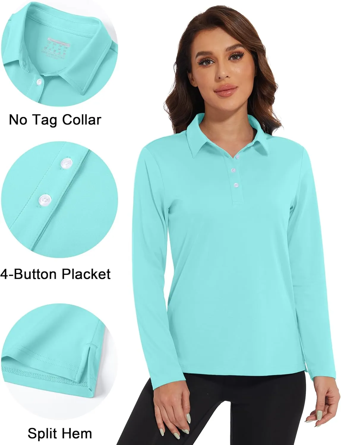 MAGCOMSEN Women's Polo Shirts Long Sleeve Golf T Shirt Quick Dry UPF 50  Sun Protection Lightweight Athletic Tennis Shirts