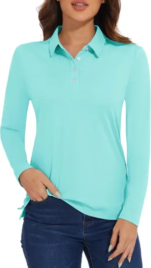 MAGCOMSEN Women's Polo Shirts Long Sleeve Golf T Shirt Quick Dry UPF 50  Sun Protection Lightweight Athletic Tennis Shirts