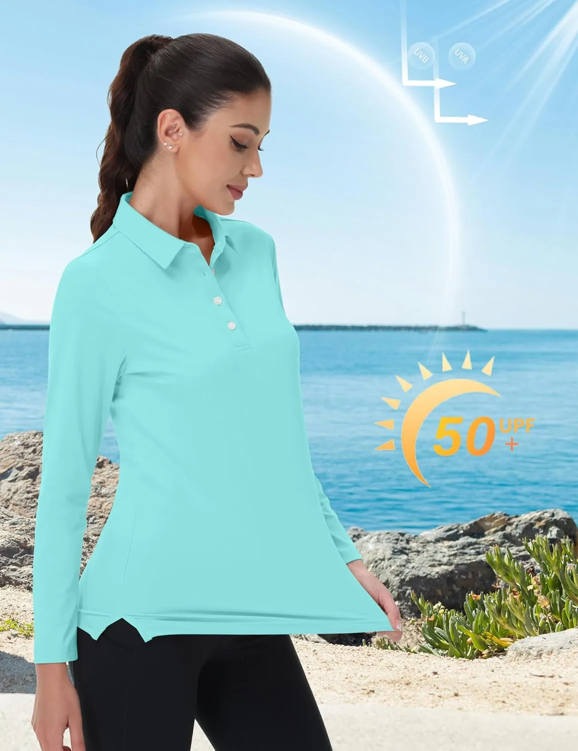 MAGCOMSEN Women's Polo Shirts Long Sleeve Golf T Shirt Quick Dry UPF 50  Sun Protection Lightweight Athletic Tennis Shirts