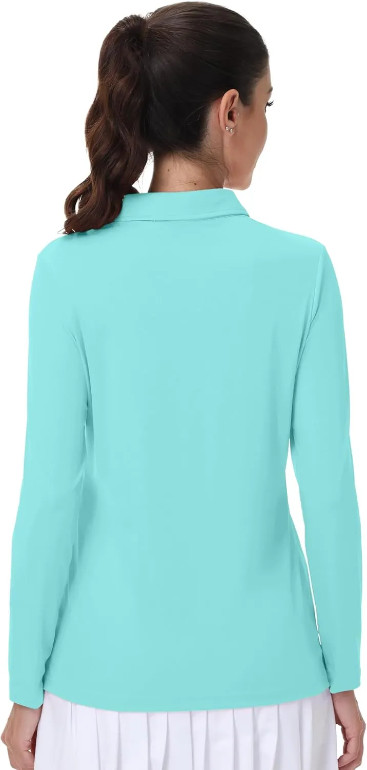 MAGCOMSEN Women's Polo Shirts Long Sleeve Golf T Shirt Quick Dry UPF 50  Sun Protection Lightweight Athletic Tennis Shirts
