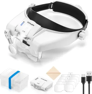 Magnifying Glasses with Light, Headband Magnifying Glasses for Close Work, 1x - 14x Hands-free Magnification Headset with 5 Lenses & Two Led Lamps, Jewelers Loupe Visor Head Magnifier for Hobby, Craft