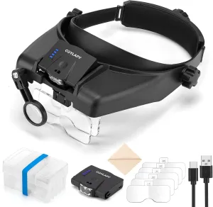 Magnifying Glasses with Light, Versatile Magnifying Glasses for Close Work, 1x - 14x Headband Magnifier with 5 Lenses & Two Led Lamps, Hands-Free Jewelers Loupe Visor for Hobby, Crafts