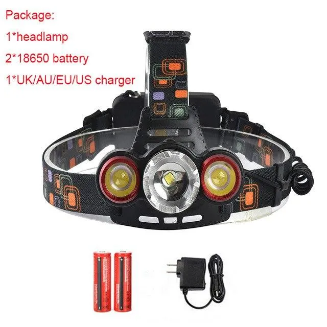 Maimu 15000Lm XM-T6x3 LED Headlight Flashlight Torch Camping Fishing Headlamp lantern   18650 Battery  Eu Charger USB Cable D14