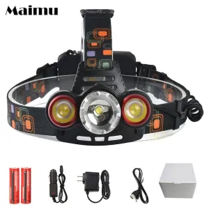 Maimu 15000Lm XM-T6x3 LED Headlight Flashlight Torch Camping Fishing Headlamp lantern   18650 Battery  Eu Charger USB Cable D14
