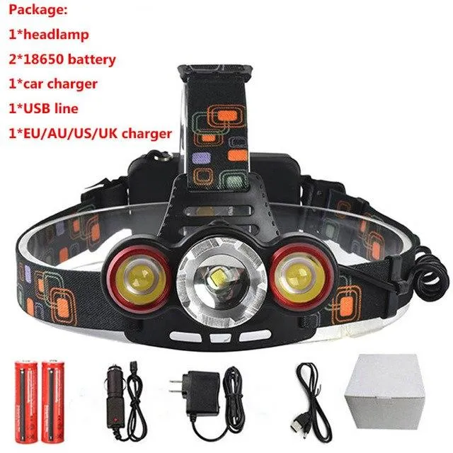 Maimu 15000Lm XM-T6x3 LED Headlight Flashlight Torch Camping Fishing Headlamp lantern   18650 Battery  Eu Charger USB Cable D14