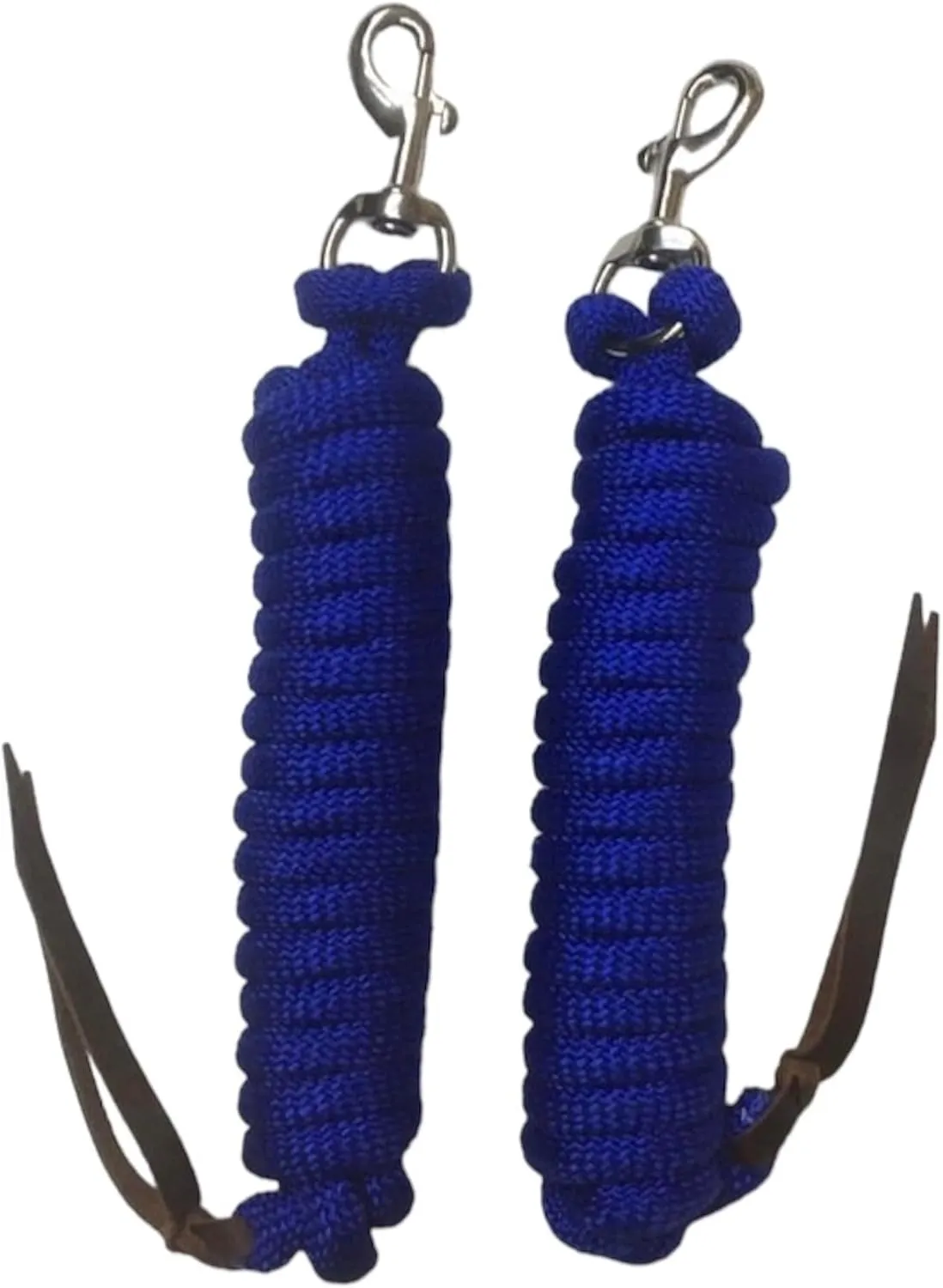 Majestic Ally 14' Pack of 2 Poly Training Lead Rope with Leather Popper for Horses & Livestock – 14 Foot Long and 5/8 inch Thick - Replaceable Heavy-Duty Bolt Snap (Royal Blue)